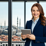 스웨덴의 복지 정책 - Modern Office Environment**

"A professional businesswoman in a modest, tailored blazer and dress pa...